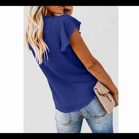 🆕Ruffle Cap Sleeve Tie Knot Summer Blouse - Picture 2 of 2